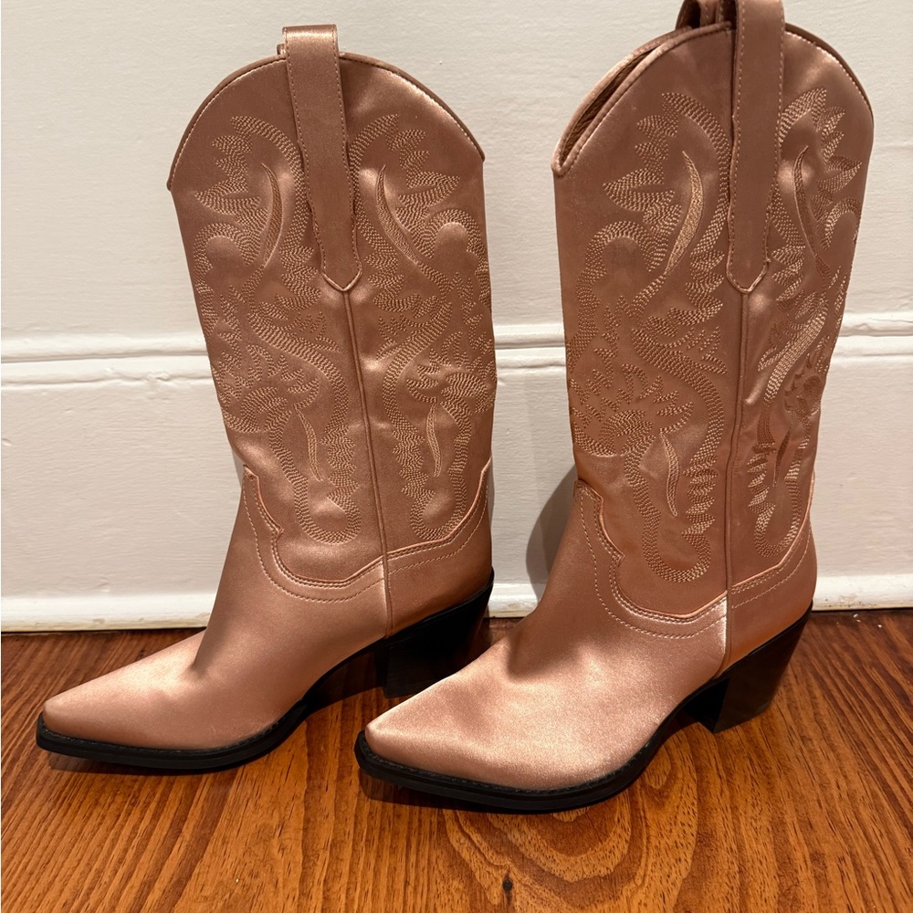 Jeffrey Campbell Free People Dagget Western Boots dusty rose satin